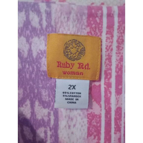 2X Ruby Rd Top Beaded V Neckline 3/4 Sleeves Pink & White - Picture 5 of 8